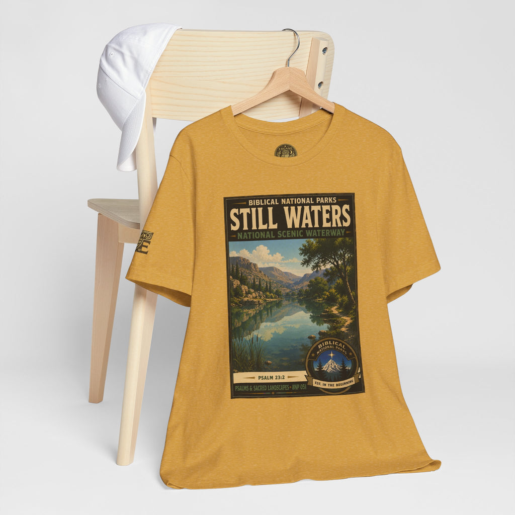 Biblical National Parks Collection IX- #051/054 -Psalms & Sacred Landscapes | Psalm 23:2 | Vintage nature poster Tee | Biblical national parks graphic shirt