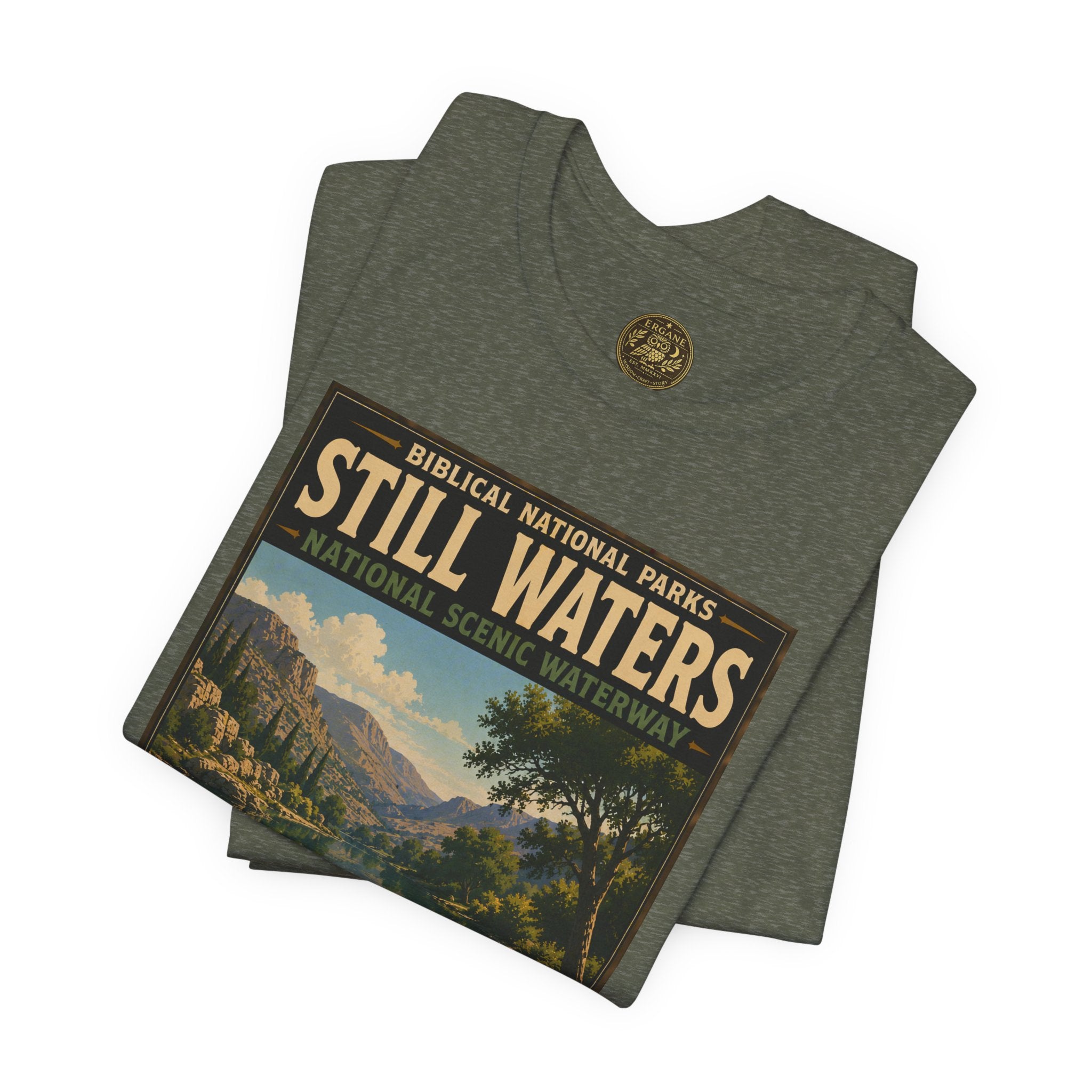 Biblical National Parks Collection IX- #051/054 -Psalms & Sacred Landscapes | Psalm 23:2 | Vintage nature poster Tee | Biblical national parks graphic shirt