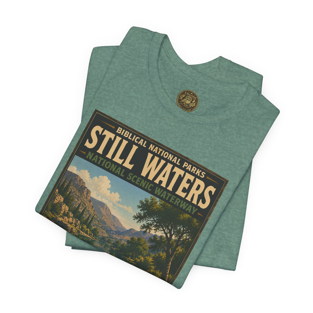 Biblical National Parks Collection IX- #051/054 -Psalms & Sacred Landscapes | Psalm 23:2 | Vintage nature poster Tee | Biblical national parks graphic shirt