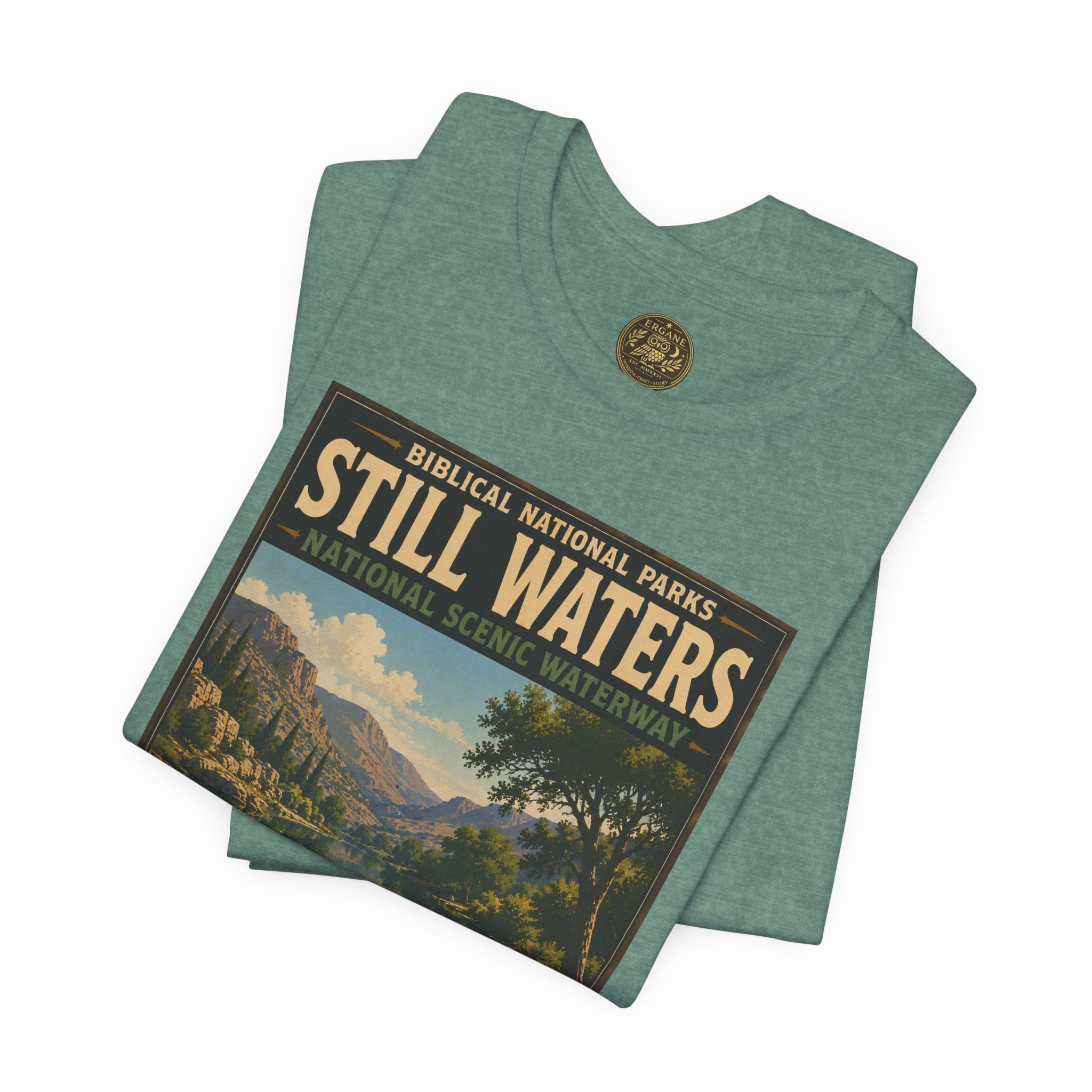 Biblical National Parks Collection IX- #051/054 -Psalms & Sacred Landscapes | Psalm 23:2 | Vintage nature poster Tee | Biblical national parks graphic shirt