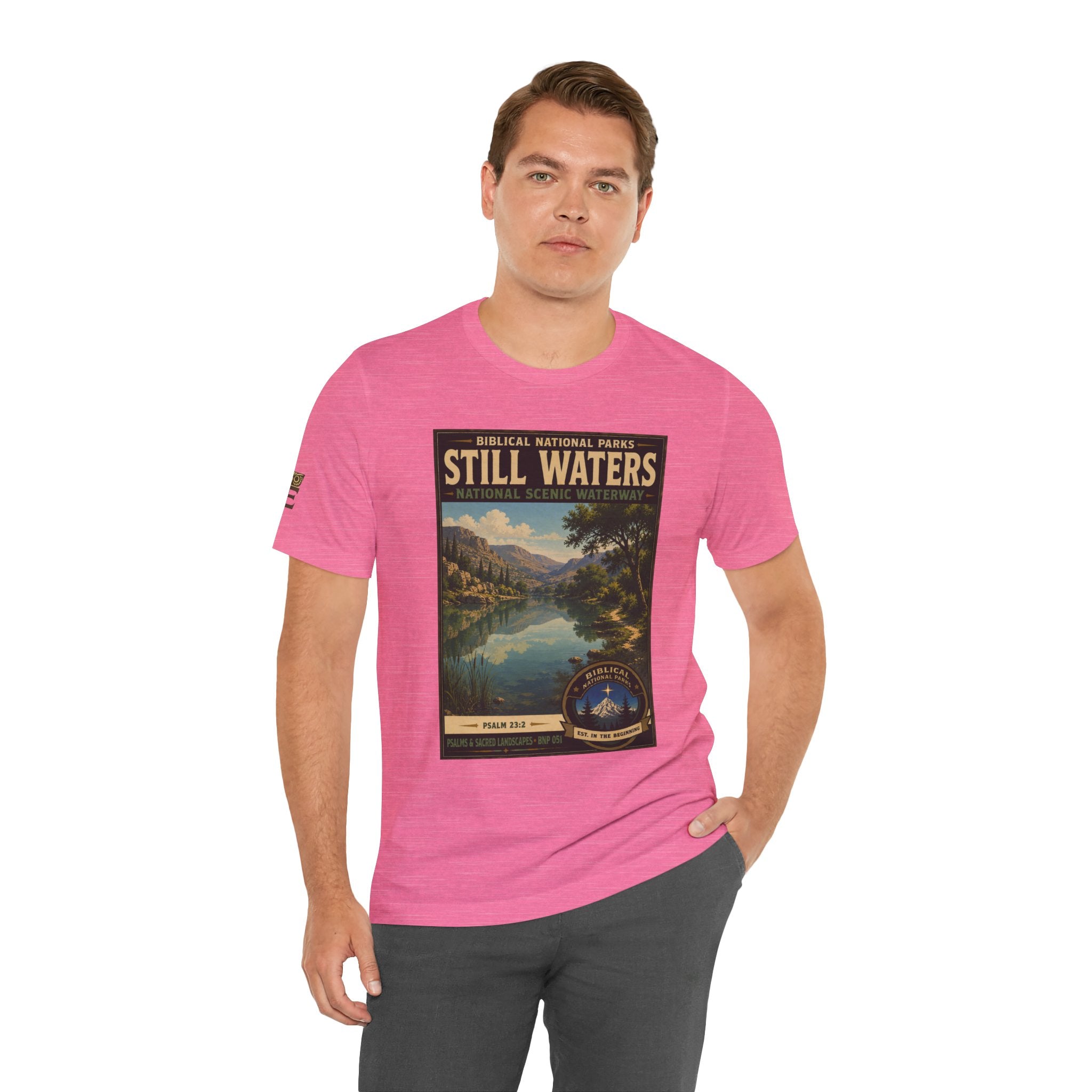Biblical National Parks Collection IX- #051/054 -Psalms & Sacred Landscapes | Psalm 23:2 | Vintage nature poster Tee | Biblical national parks graphic shirt