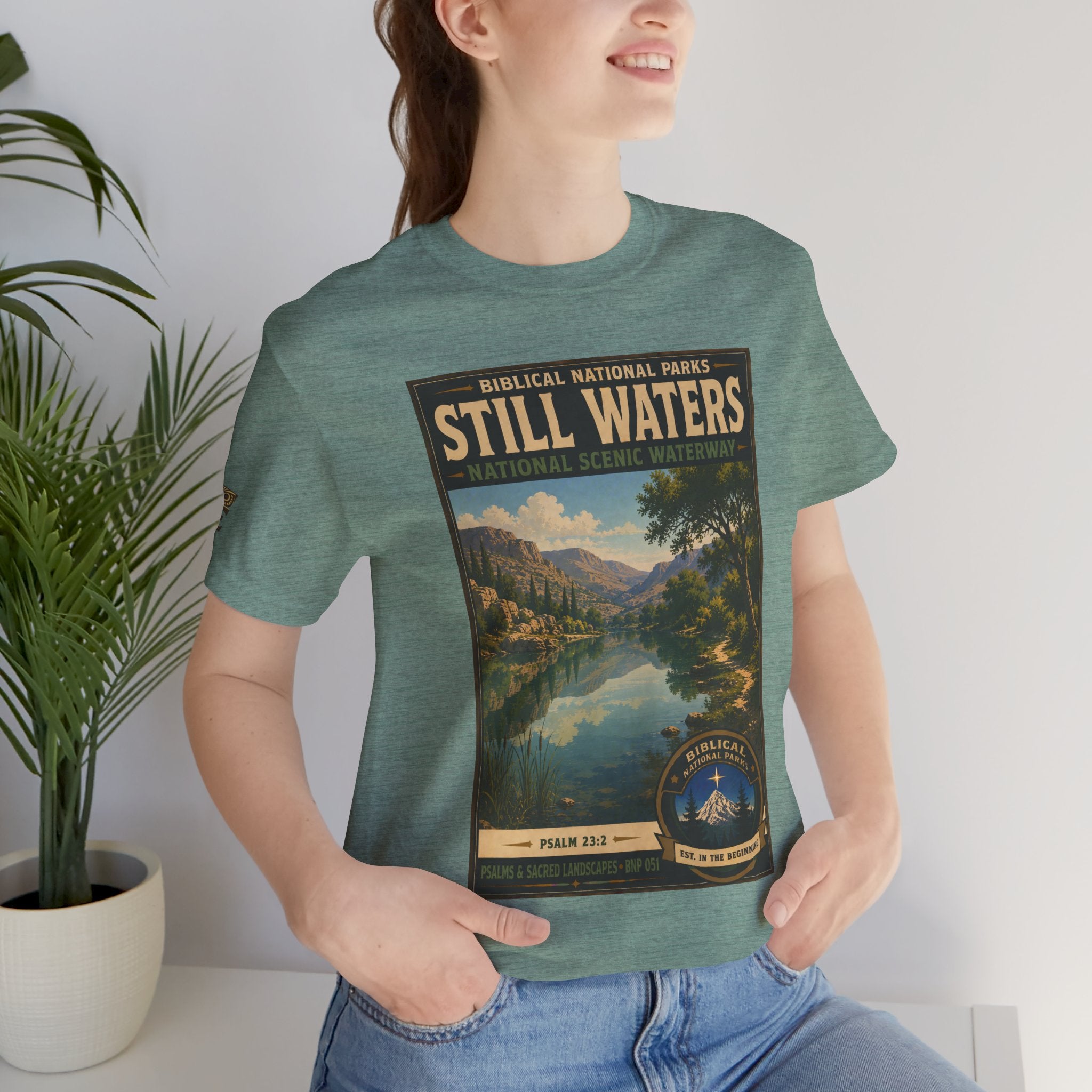 Biblical National Parks Collection IX- #051/054 -Psalms & Sacred Landscapes | Psalm 23:2 | Vintage nature poster Tee | Biblical national parks graphic shirt