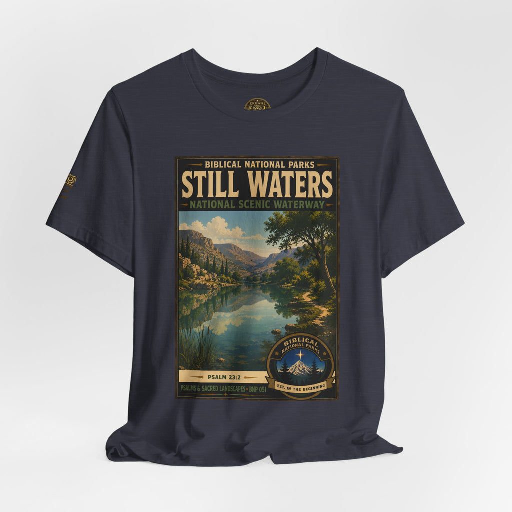 Biblical National Parks Collection IX- #051/054 -Psalms & Sacred Landscapes | Psalm 23:2 | Vintage nature poster Tee | Biblical national parks graphic shirt