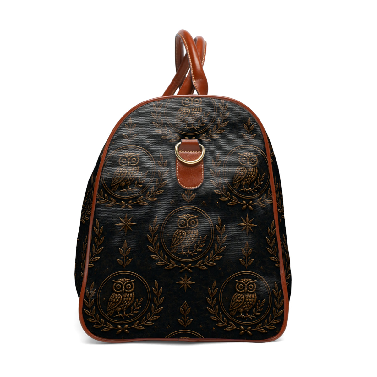 Waterproof Travel Duffle Bag — Elegant Owl Monogram Weekend Bag