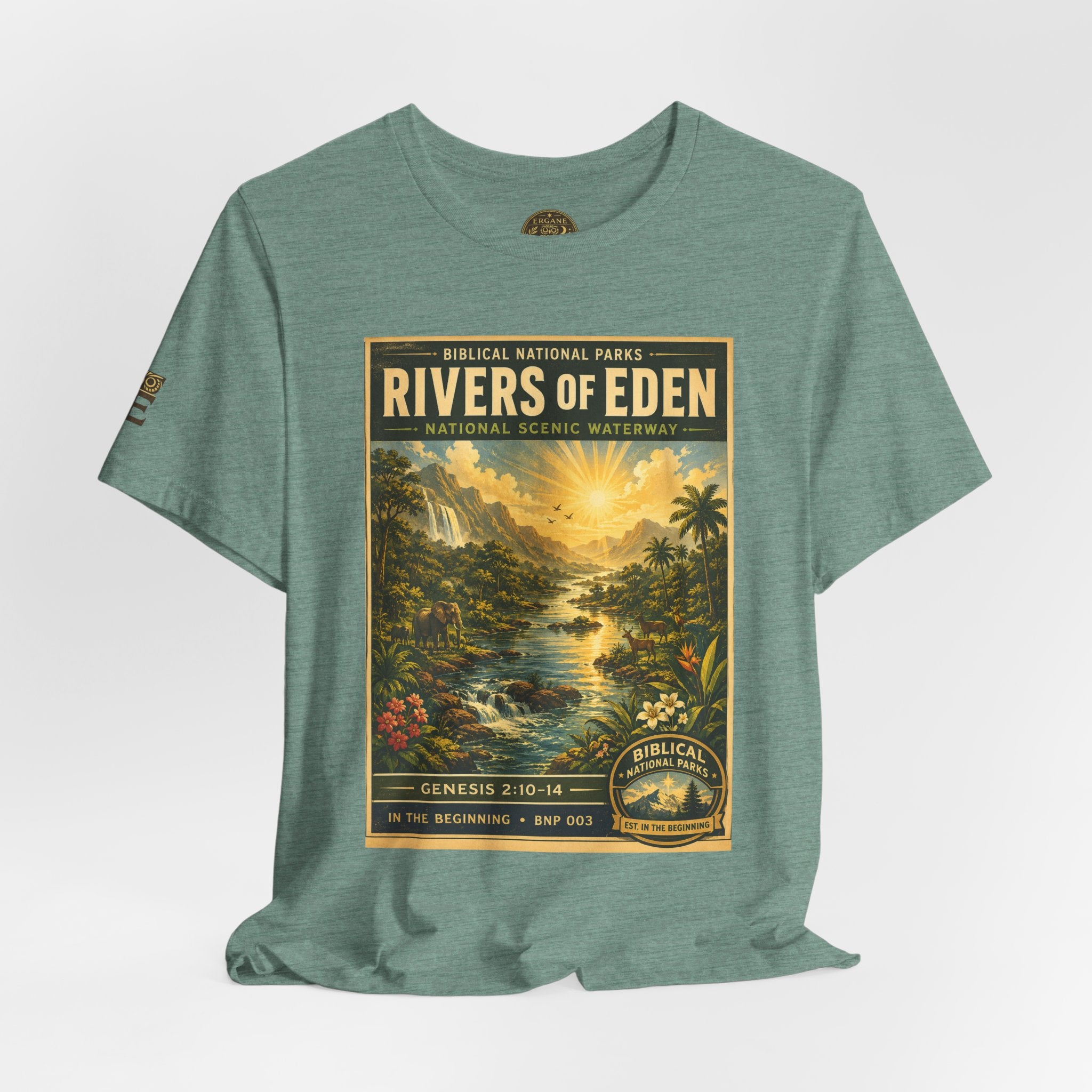 Biblical National Parks Collection I- In The Beginning #003/006 Genesis 2:10-14 | Vintage nature poster Tee | Biblical national parks graphic shirt
