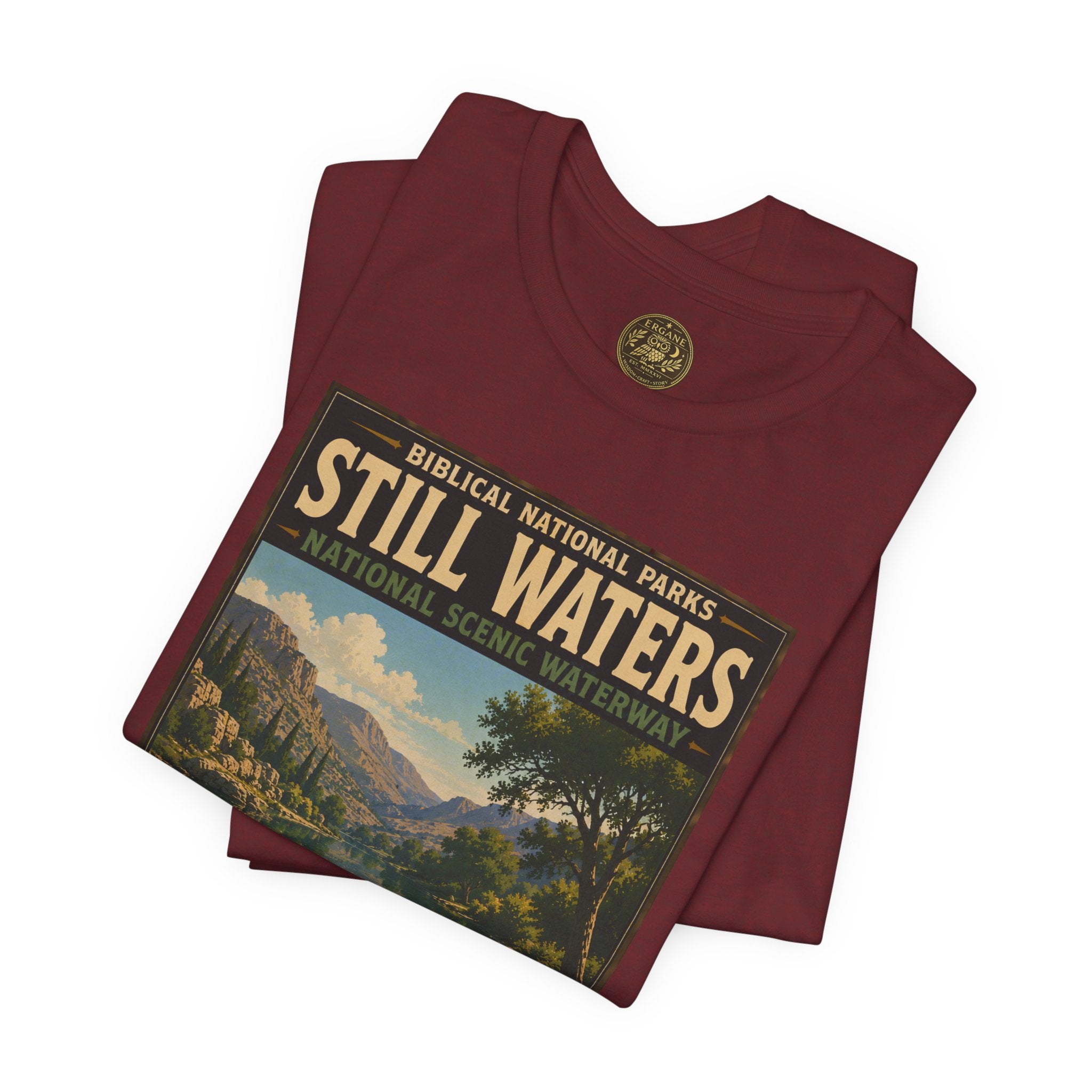 Biblical National Parks Collection IX- #051/054 -Psalms & Sacred Landscapes | Psalm 23:2 | Vintage nature poster Tee | Biblical national parks graphic shirt