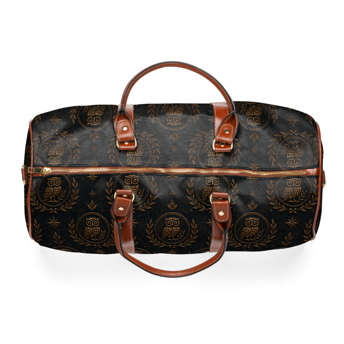 Waterproof Travel Duffle Bag — Elegant Owl Monogram Weekend Bag