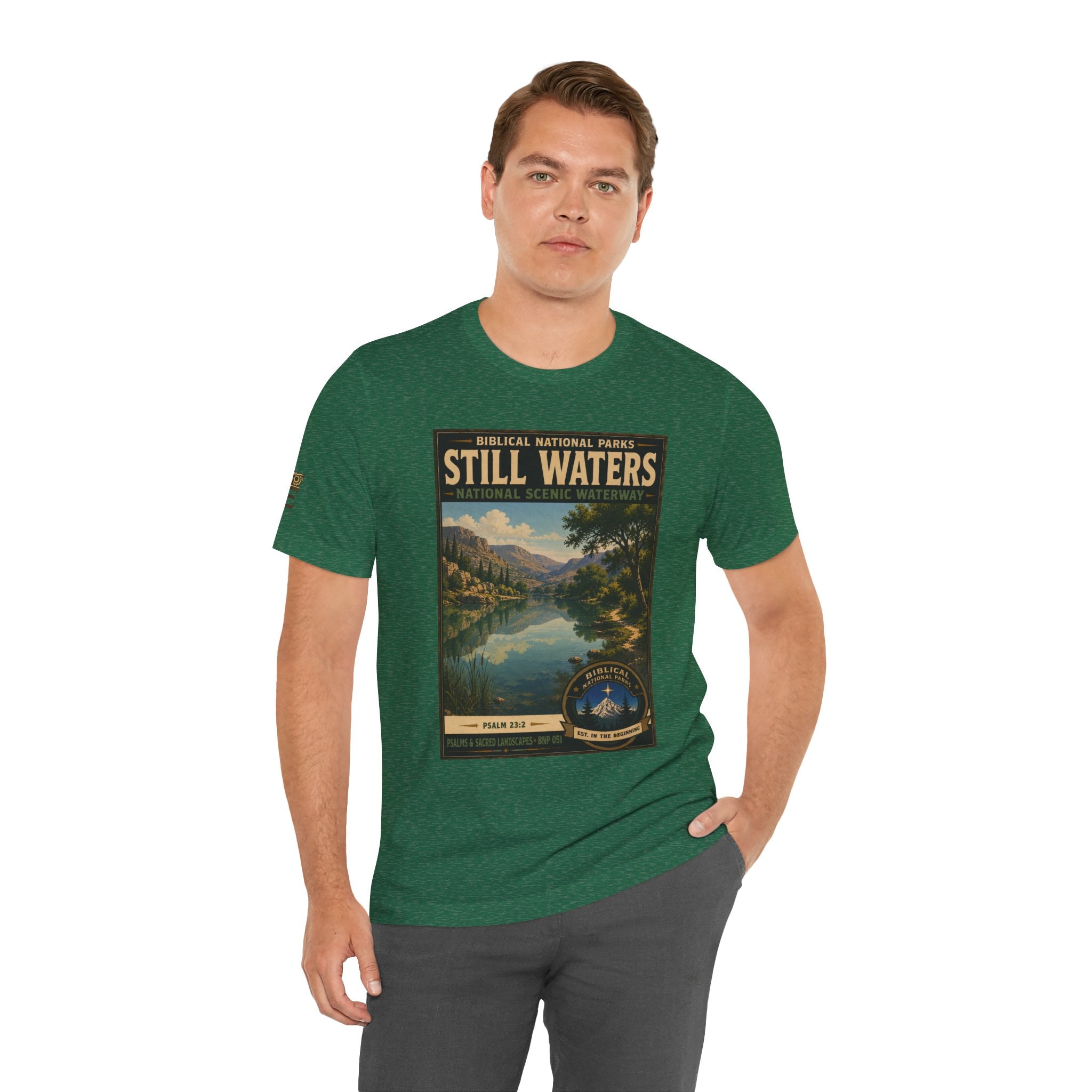 Biblical National Parks Collection IX- #051/054 -Psalms & Sacred Landscapes | Psalm 23:2 | Vintage nature poster Tee | Biblical national parks graphic shirt