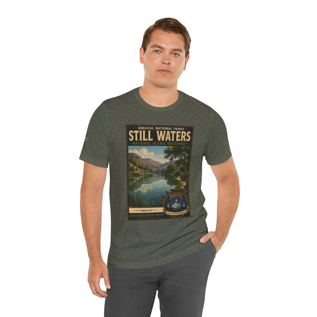 Biblical National Parks Collection IX- #051/054 -Psalms & Sacred Landscapes | Psalm 23:2 | Vintage nature poster Tee | Biblical national parks graphic shirt