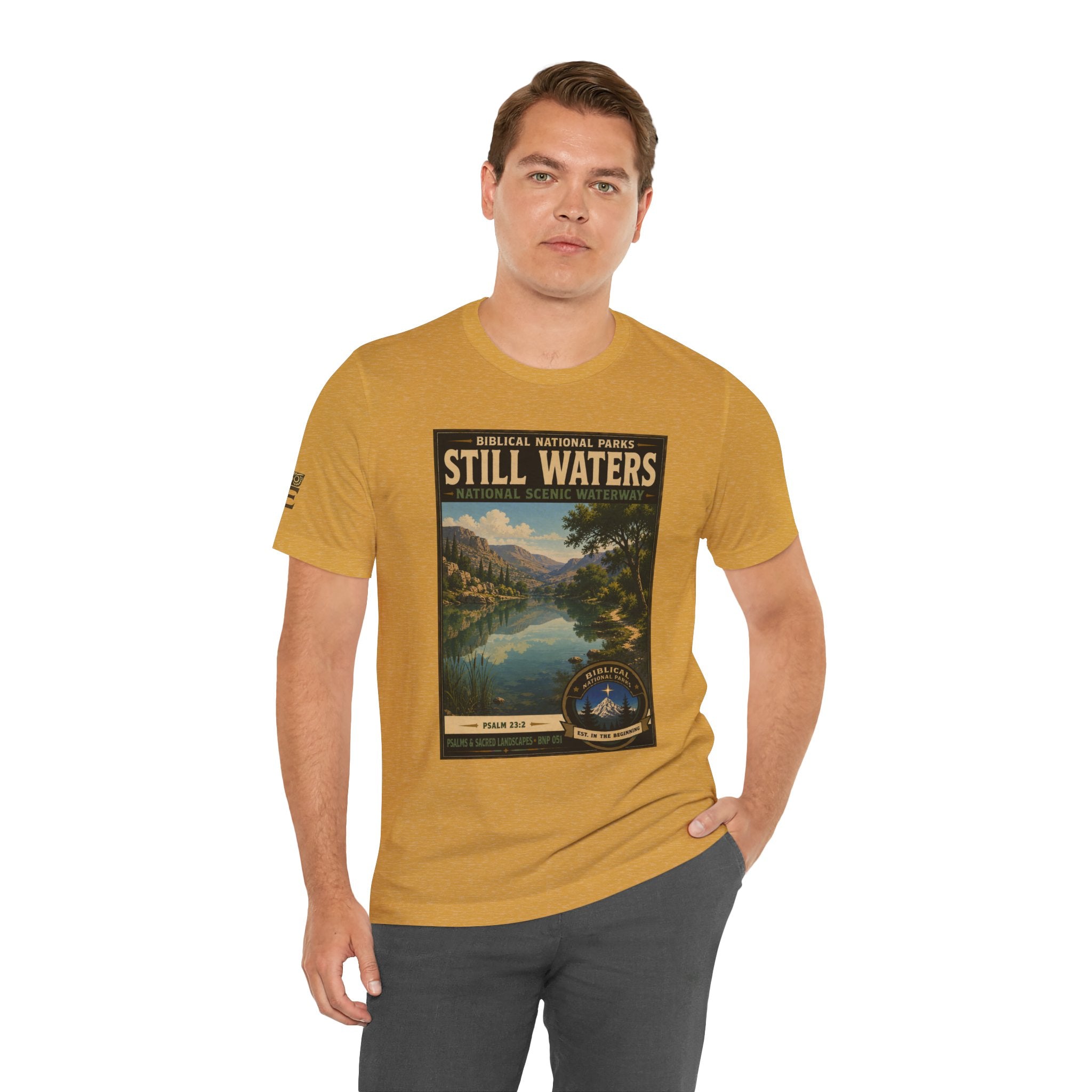 Biblical National Parks Collection IX- #051/054 -Psalms & Sacred Landscapes | Psalm 23:2 | Vintage nature poster Tee | Biblical national parks graphic shirt