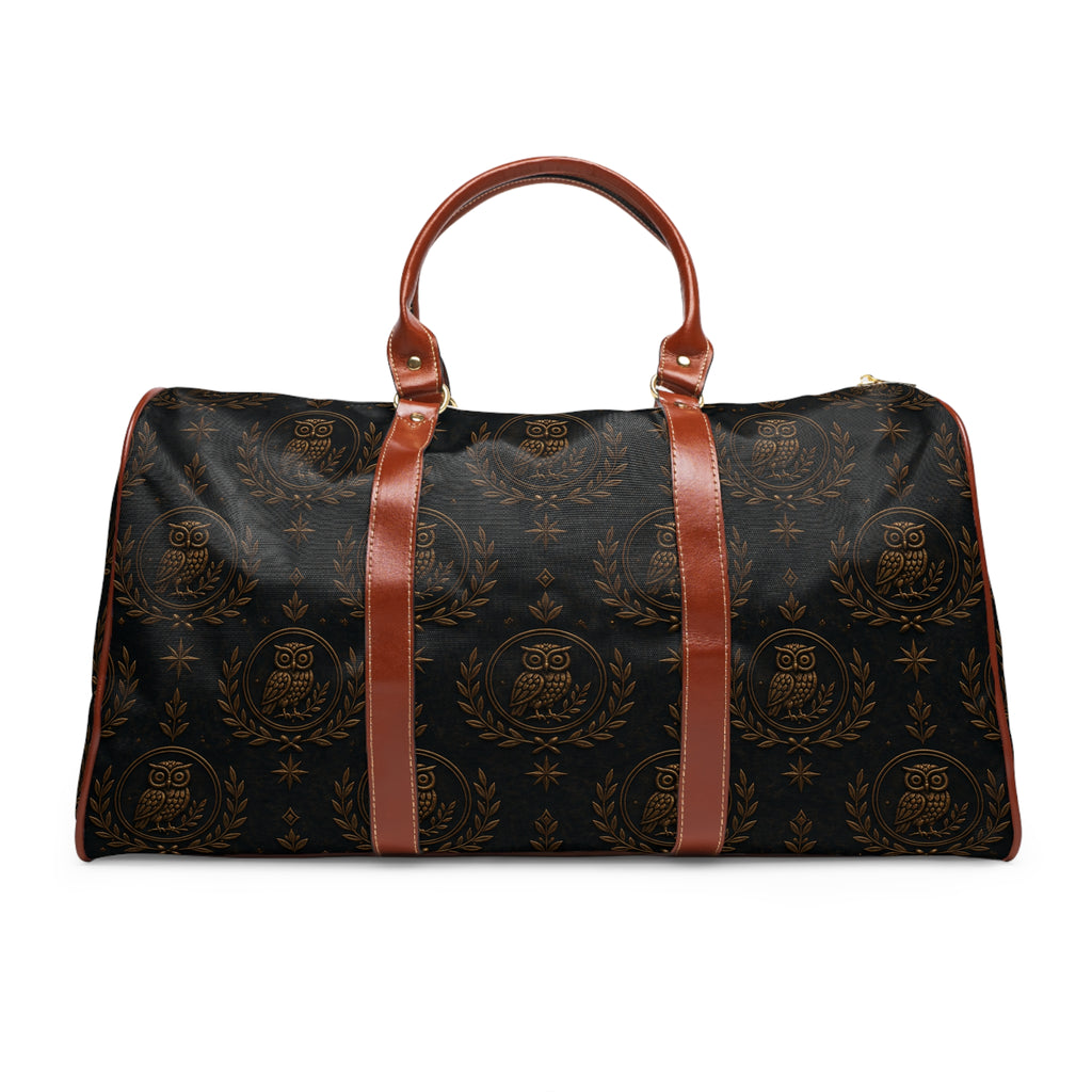 Waterproof Travel Duffle Bag — Elegant Owl Monogram Weekend Bag