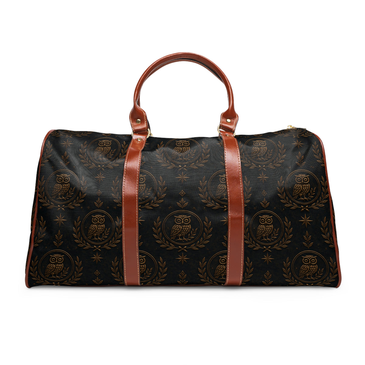 Waterproof Travel Duffle Bag — Elegant Owl Monogram Weekend Bag