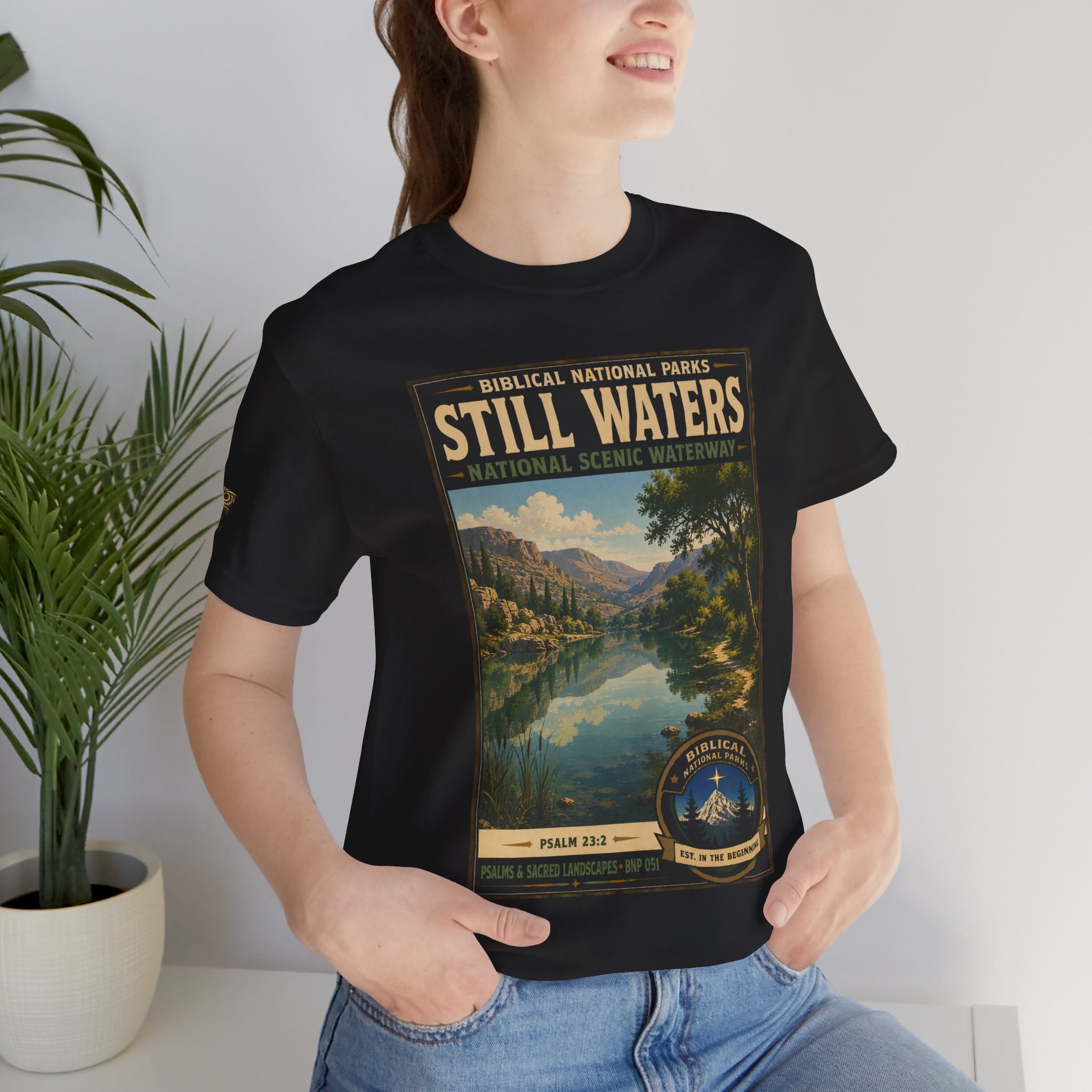 Biblical National Parks Collection IX- #051/054 -Psalms & Sacred Landscapes | Psalm 23:2 | Vintage nature poster Tee | Biblical national parks graphic shirt