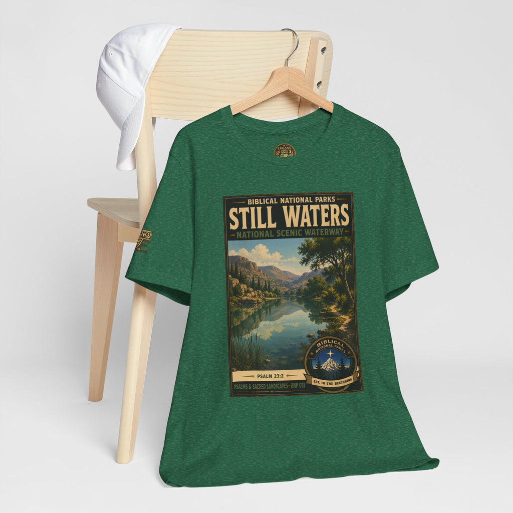 Biblical National Parks Collection IX- #051/054 -Psalms & Sacred Landscapes | Psalm 23:2 | Vintage nature poster Tee | Biblical national parks graphic shirt