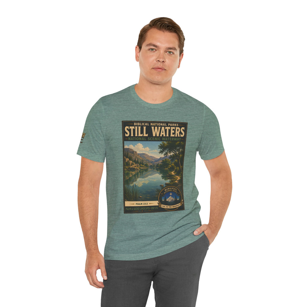 Biblical National Parks Collection IX- #051/054 -Psalms & Sacred Landscapes | Psalm 23:2 | Vintage nature poster Tee | Biblical national parks graphic shirt