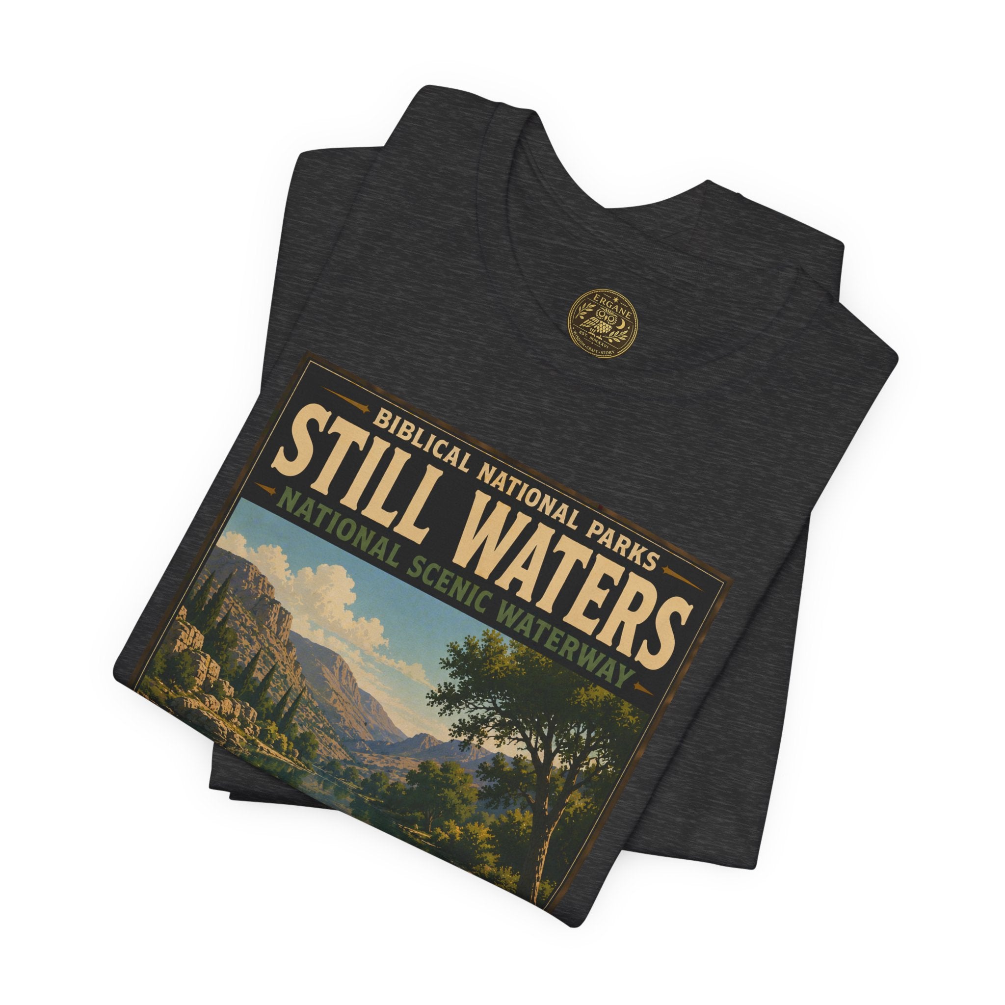 Biblical National Parks Collection IX- #051/054 -Psalms & Sacred Landscapes | Psalm 23:2 | Vintage nature poster Tee | Biblical national parks graphic shirt