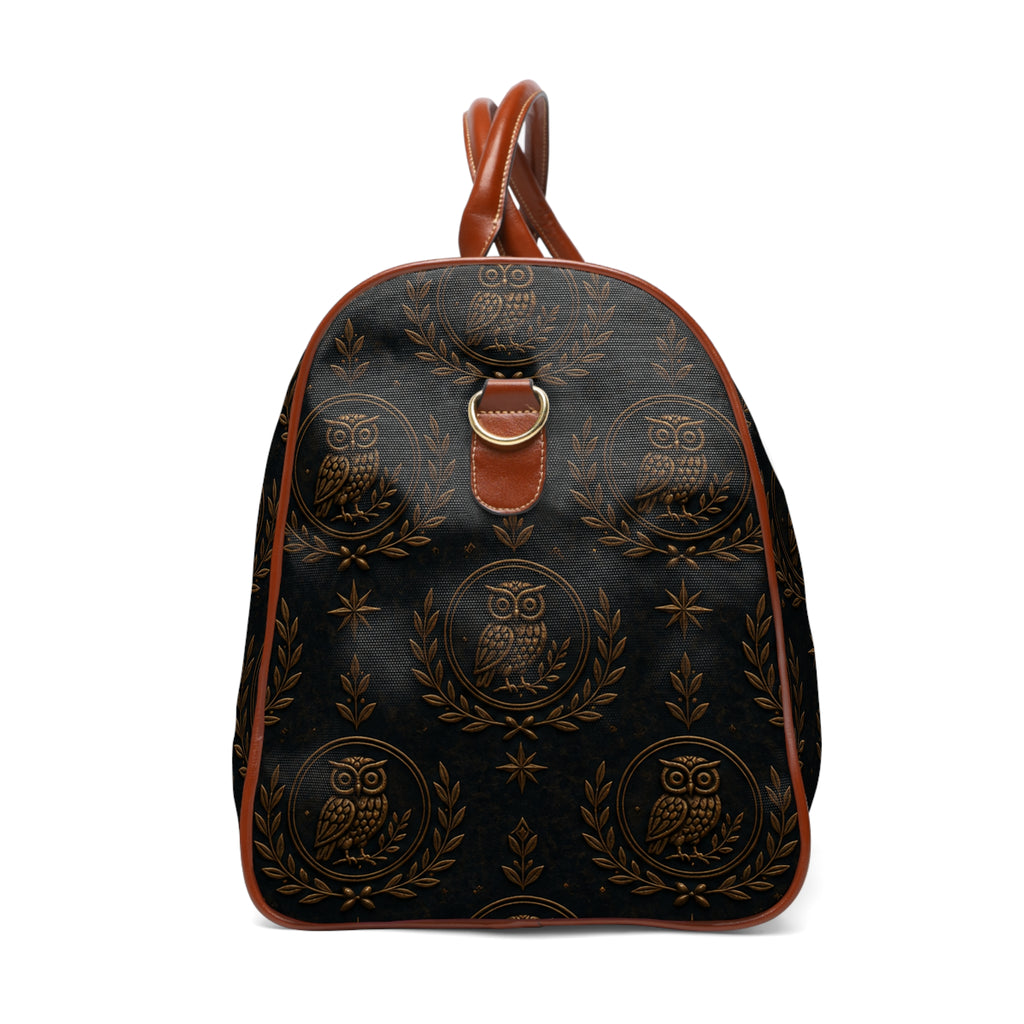 Waterproof Travel Duffle Bag — Elegant Owl Monogram Weekend Bag