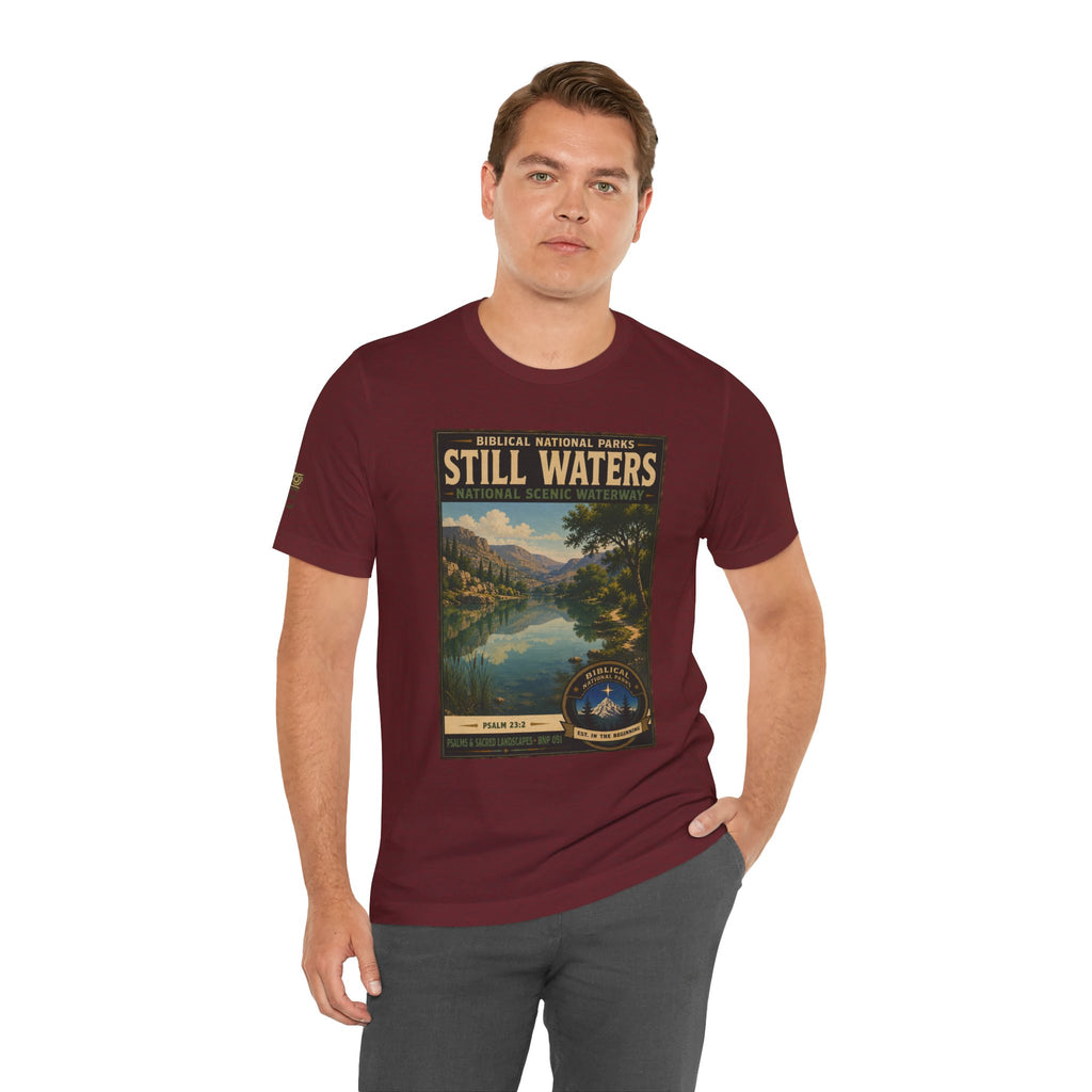 Biblical National Parks Collection IX- #051/054 -Psalms & Sacred Landscapes | Psalm 23:2 | Vintage nature poster Tee | Biblical national parks graphic shirt