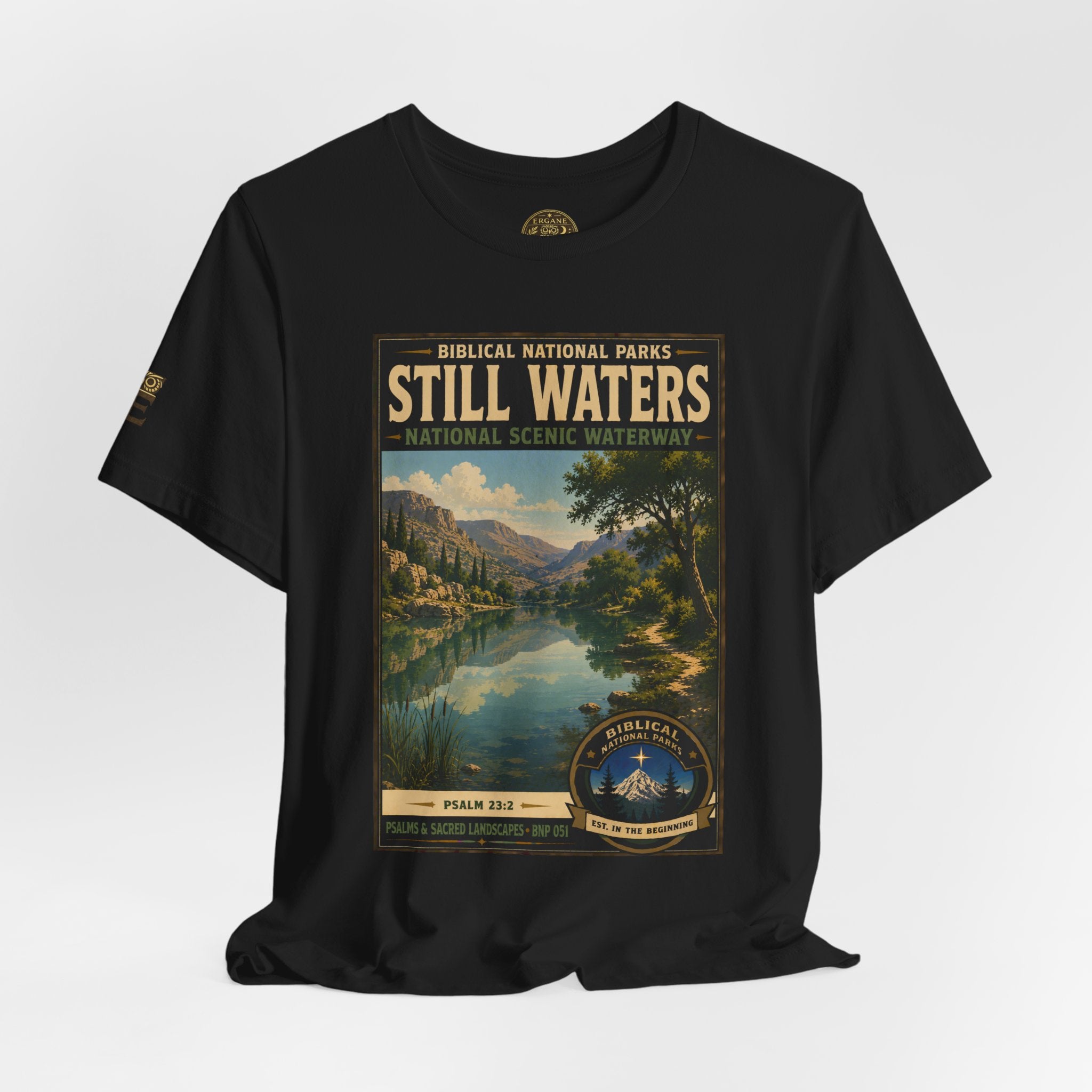 Biblical National Parks Collection IX- #051/054 -Psalms & Sacred Landscapes | Psalm 23:2 | Vintage nature poster Tee | Biblical national parks graphic shirt