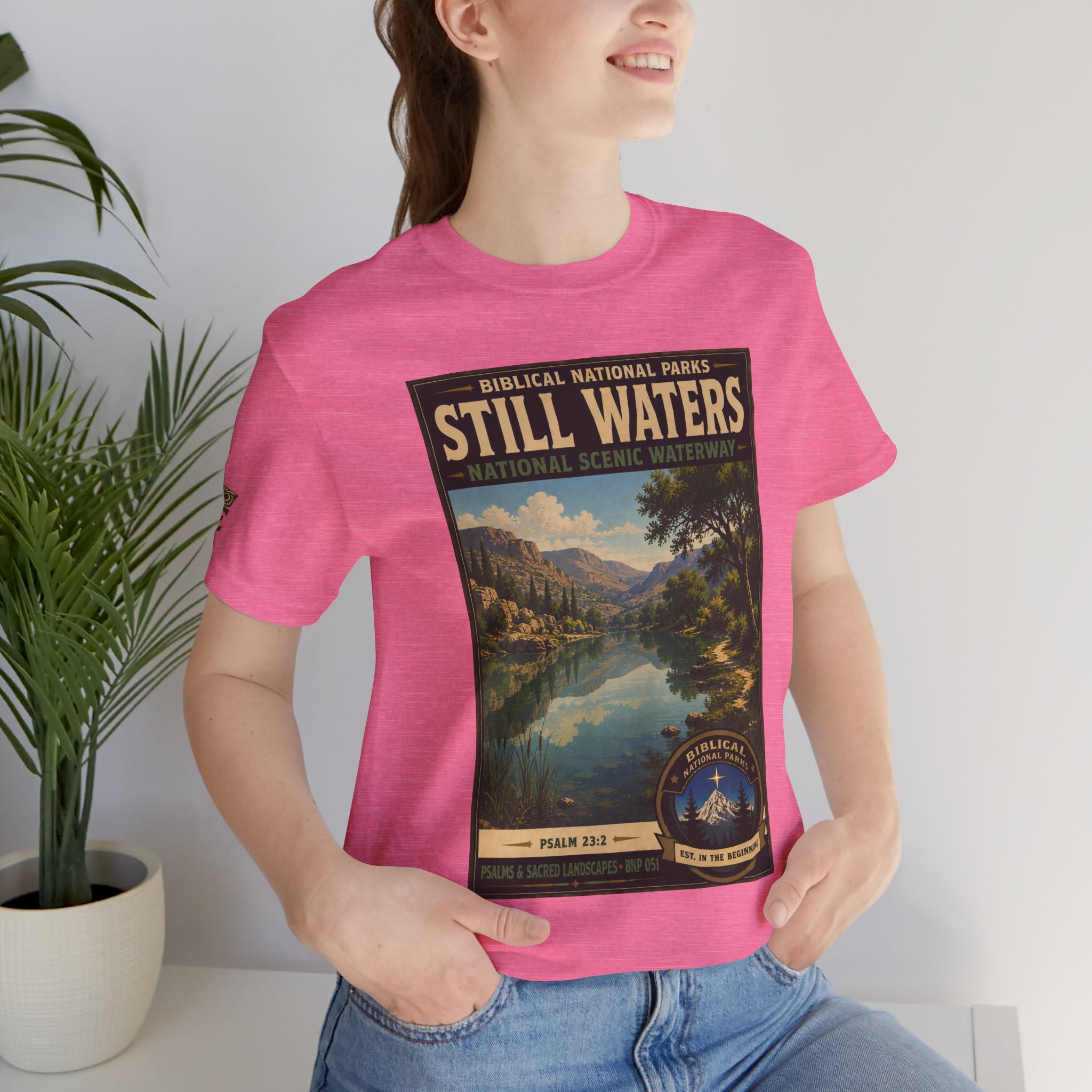 Biblical National Parks Collection IX- #051/054 -Psalms & Sacred Landscapes | Psalm 23:2 | Vintage nature poster Tee | Biblical national parks graphic shirt