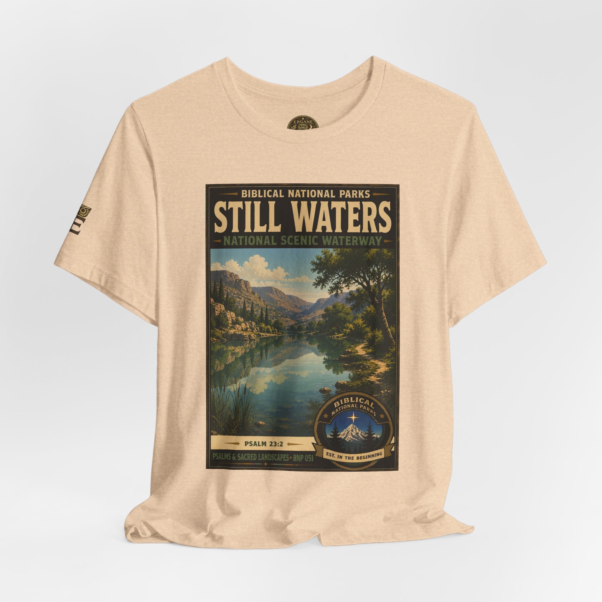 Biblical National Parks Collection IX- #051/054 -Psalms & Sacred Landscapes | Psalm 23:2 | Vintage nature poster Tee | Biblical national parks graphic shirt