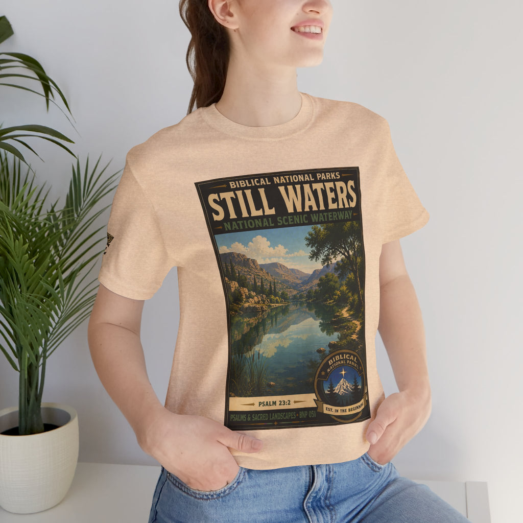 Biblical National Parks Collection IX- #051/054 -Psalms & Sacred Landscapes | Psalm 23:2 | Vintage nature poster Tee | Biblical national parks graphic shirt