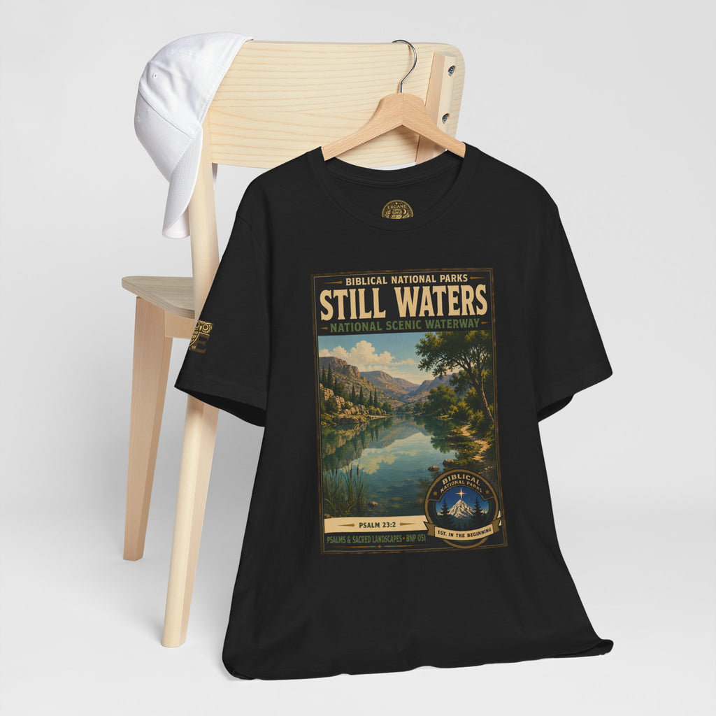 Biblical National Parks Collection IX- #051/054 -Psalms & Sacred Landscapes | Psalm 23:2 | Vintage nature poster Tee | Biblical national parks graphic shirt