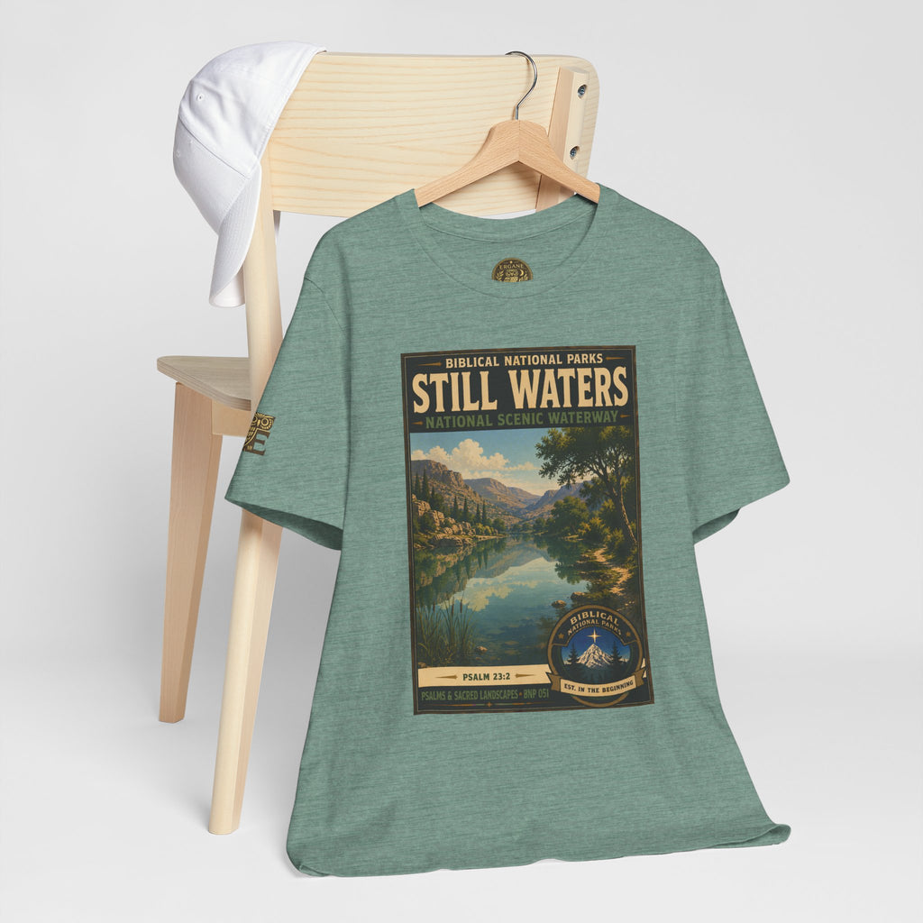 Biblical National Parks Collection IX- #051/054 -Psalms & Sacred Landscapes | Psalm 23:2 | Vintage nature poster Tee | Biblical national parks graphic shirt