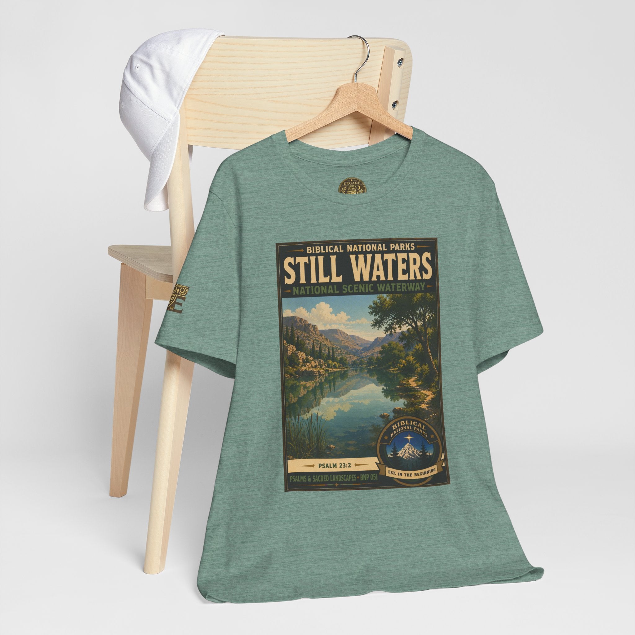 Biblical National Parks Collection IX- #051/054 -Psalms & Sacred Landscapes | Psalm 23:2 | Vintage nature poster Tee | Biblical national parks graphic shirt