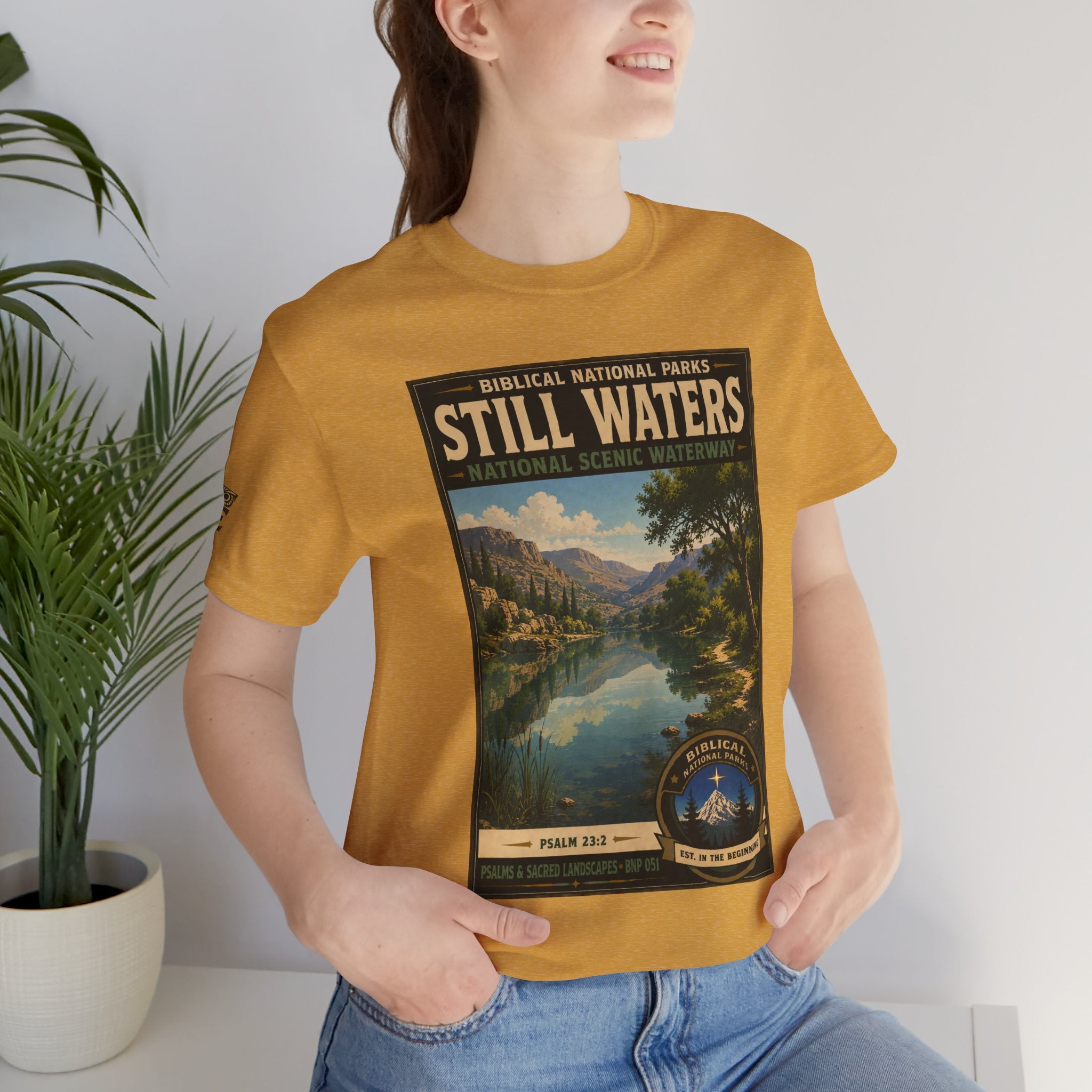 Biblical National Parks Collection IX- #051/054 -Psalms & Sacred Landscapes | Psalm 23:2 | Vintage nature poster Tee | Biblical national parks graphic shirt