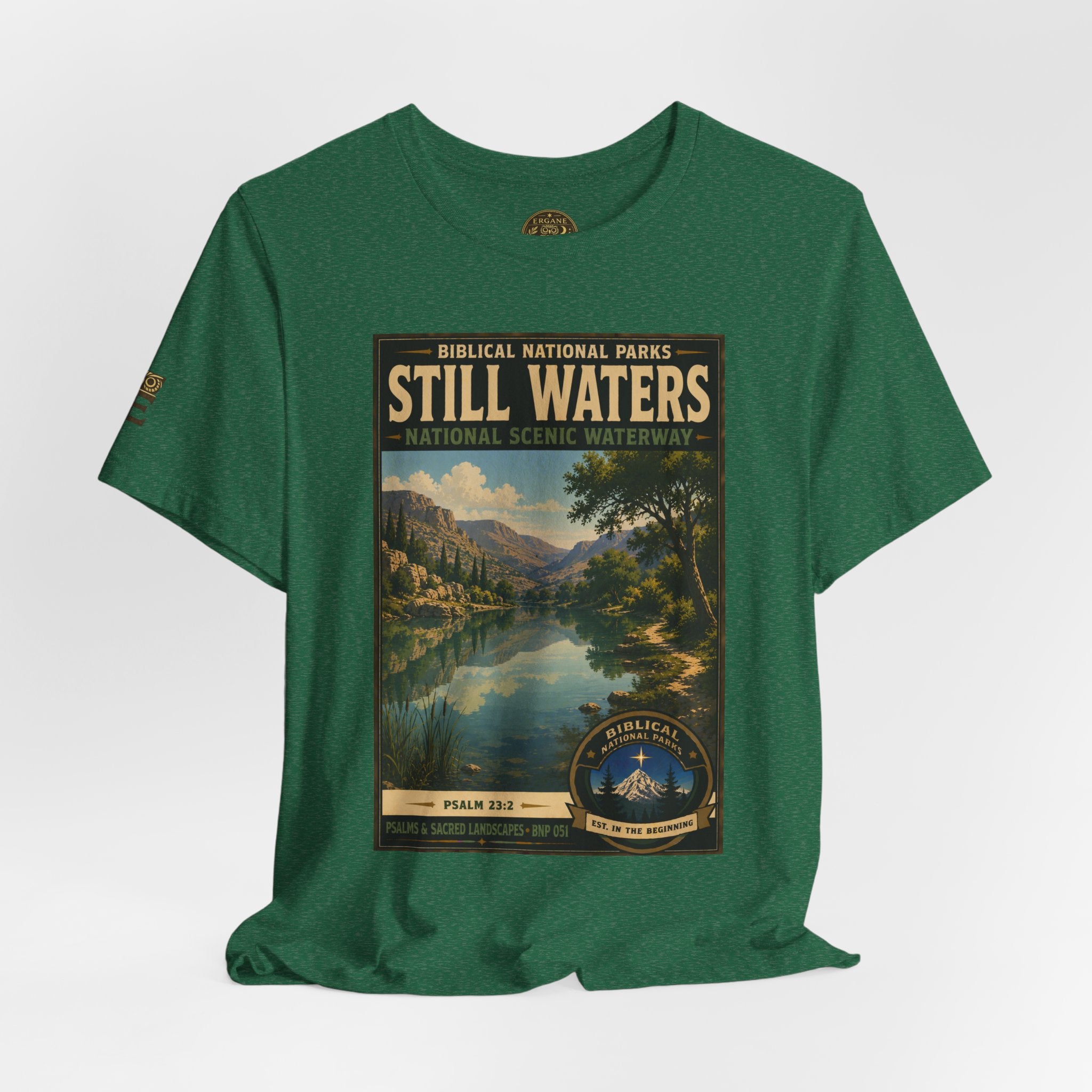 Biblical National Parks Collection IX- #051/054 -Psalms & Sacred Landscapes | Psalm 23:2 | Vintage nature poster Tee | Biblical national parks graphic shirt