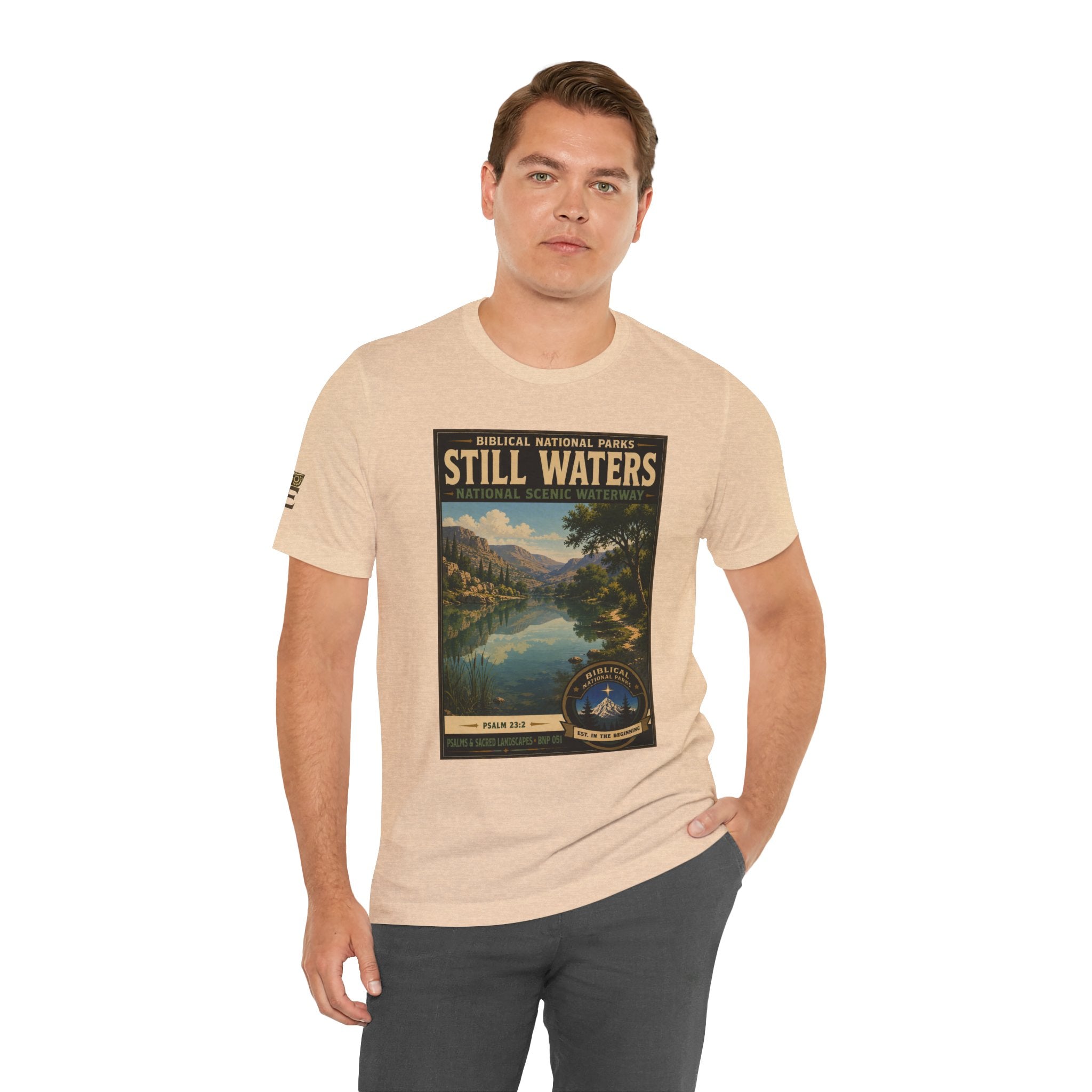 Biblical National Parks Collection IX- #051/054 -Psalms & Sacred Landscapes | Psalm 23:2 | Vintage nature poster Tee | Biblical national parks graphic shirt