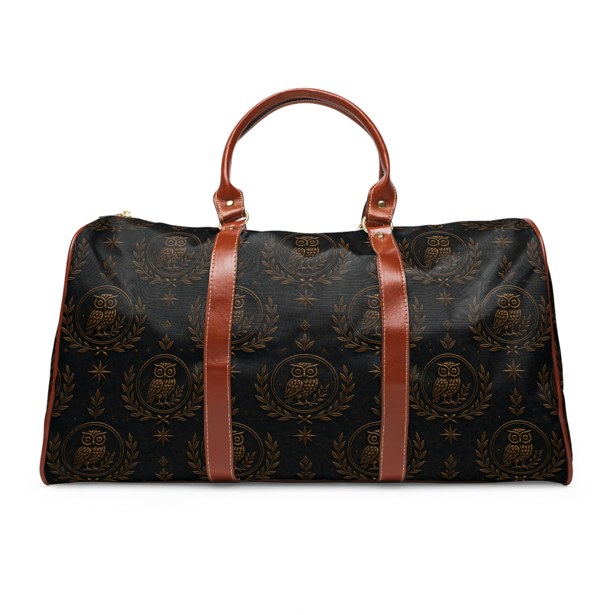Waterproof Travel Duffle Bag — Elegant Owl Monogram Weekend Bag