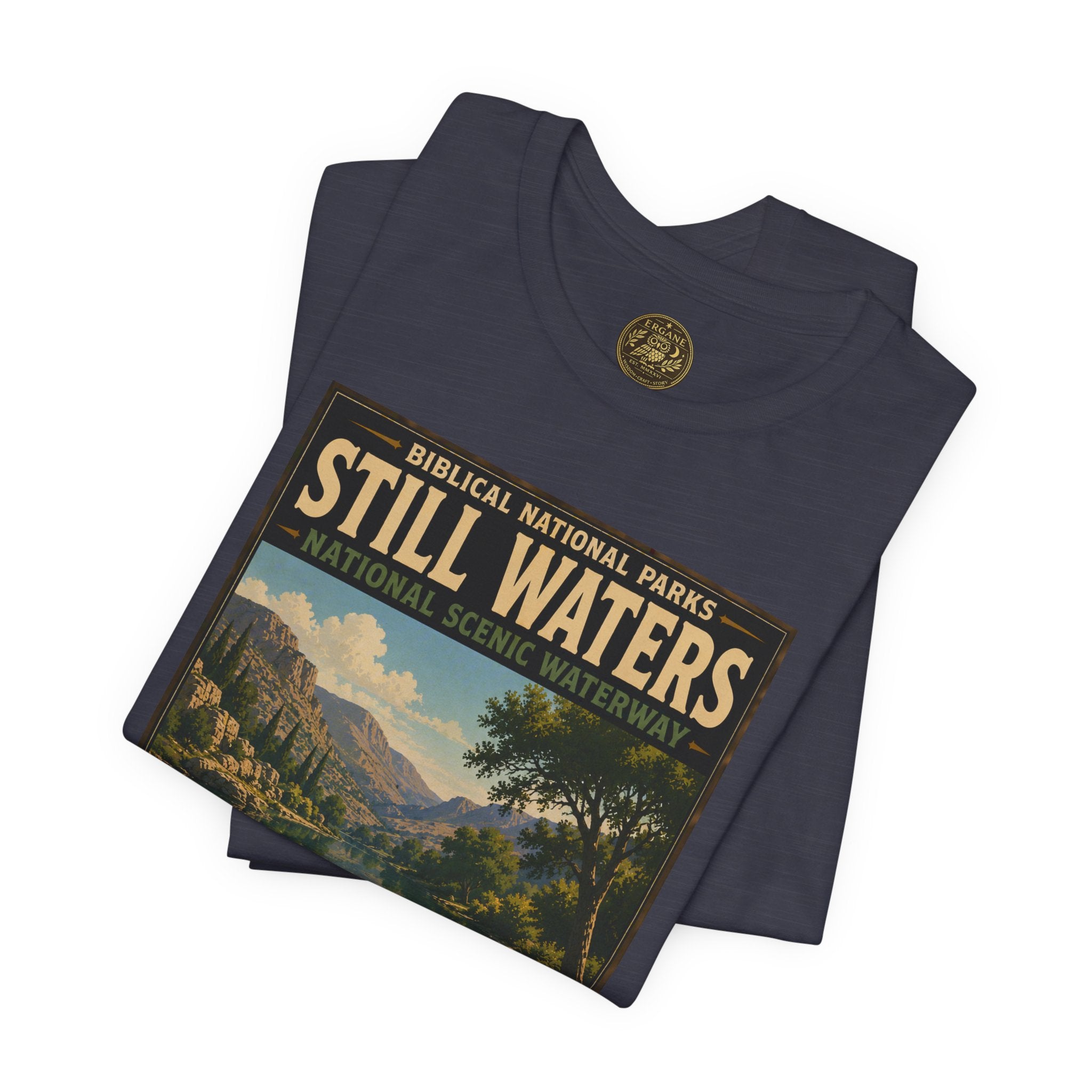 Biblical National Parks Collection IX- #051/054 -Psalms & Sacred Landscapes | Psalm 23:2 | Vintage nature poster Tee | Biblical national parks graphic shirt