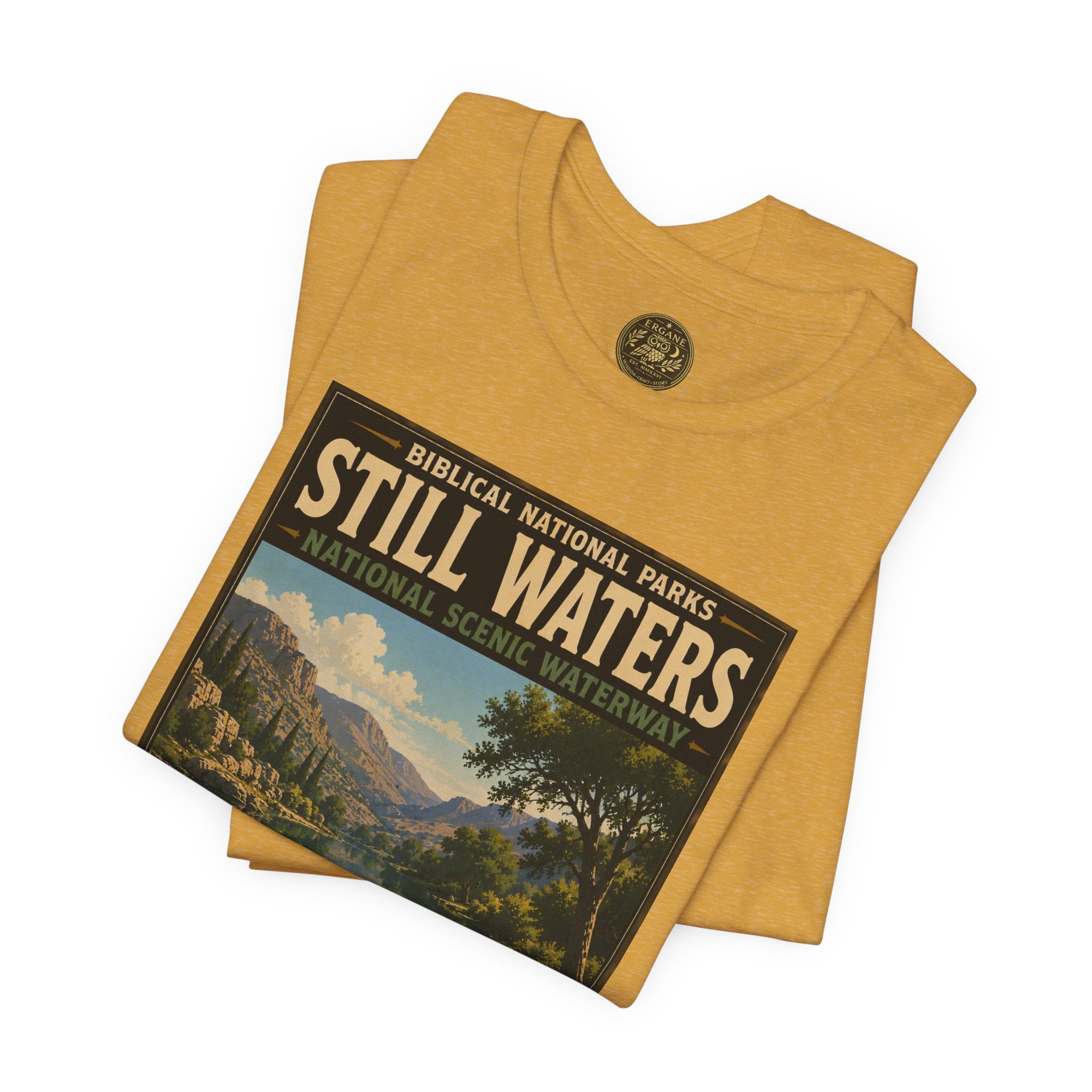 Biblical National Parks Collection IX- #051/054 -Psalms & Sacred Landscapes | Psalm 23:2 | Vintage nature poster Tee | Biblical national parks graphic shirt