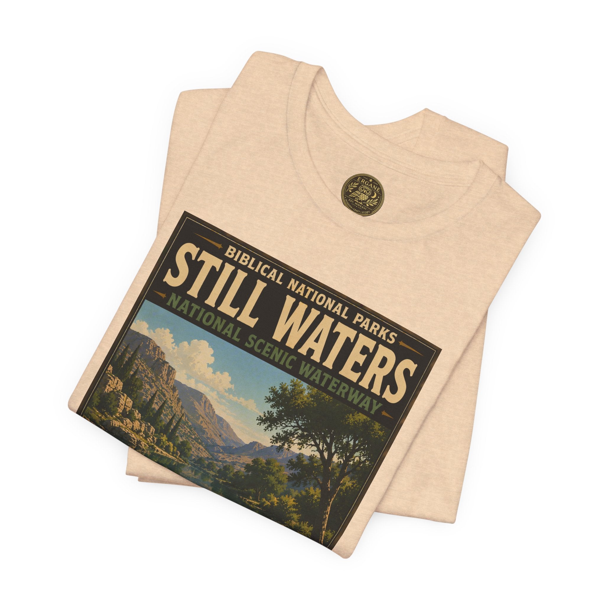 Biblical National Parks Collection IX- #051/054 -Psalms & Sacred Landscapes | Psalm 23:2 | Vintage nature poster Tee | Biblical national parks graphic shirt