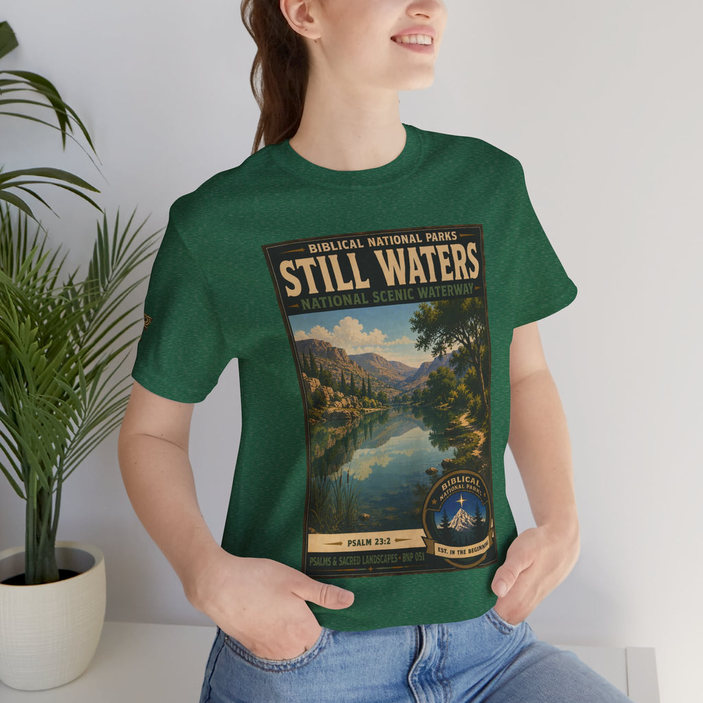 Biblical National Parks Collection IX- #051/054 -Psalms & Sacred Landscapes | Psalm 23:2 | Vintage nature poster Tee | Biblical national parks graphic shirt