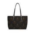 Vintage Owl Crest PU Leather Shoulder Bag — Elegant Brown Pattern Tote