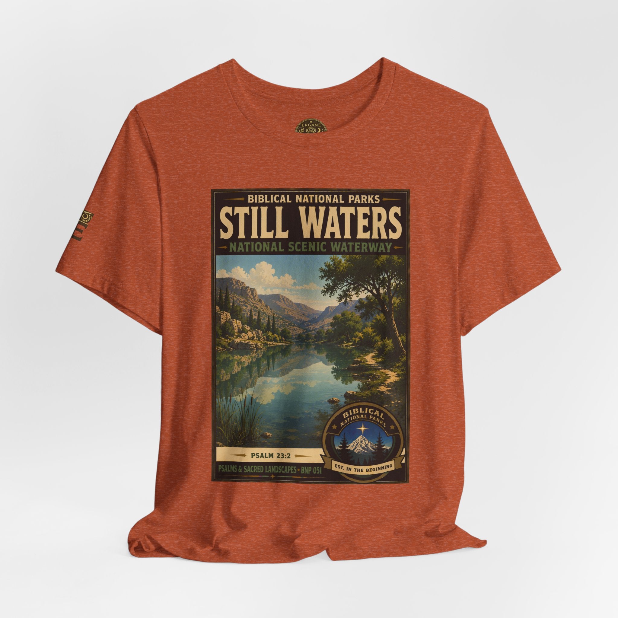 Biblical National Parks Collection IX- #051/054 -Psalms & Sacred Landscapes | Psalm 23:2 | Vintage nature poster Tee | Biblical national parks graphic shirt