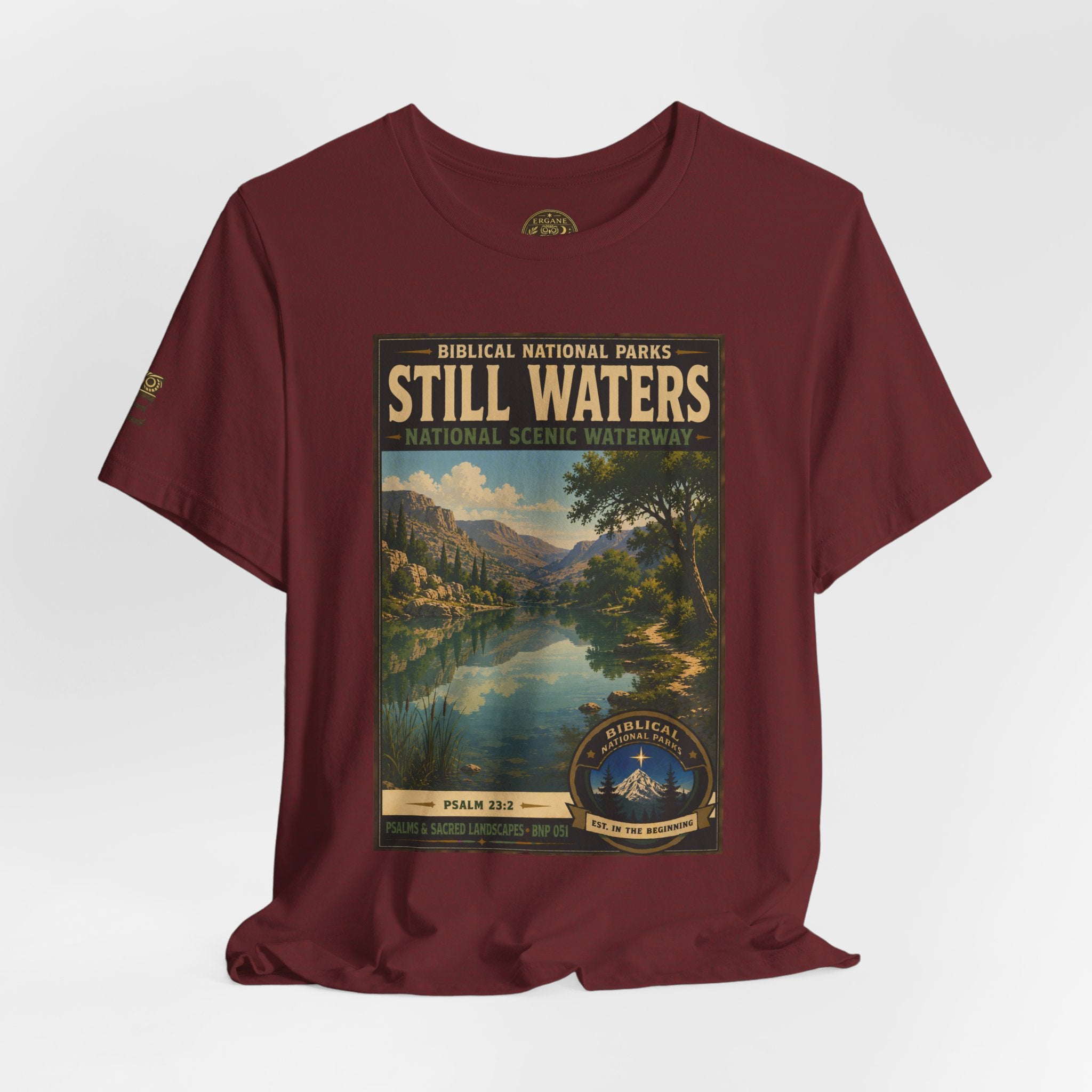Biblical National Parks Collection IX- #051/054 -Psalms & Sacred Landscapes | Psalm 23:2 | Vintage nature poster Tee | Biblical national parks graphic shirt