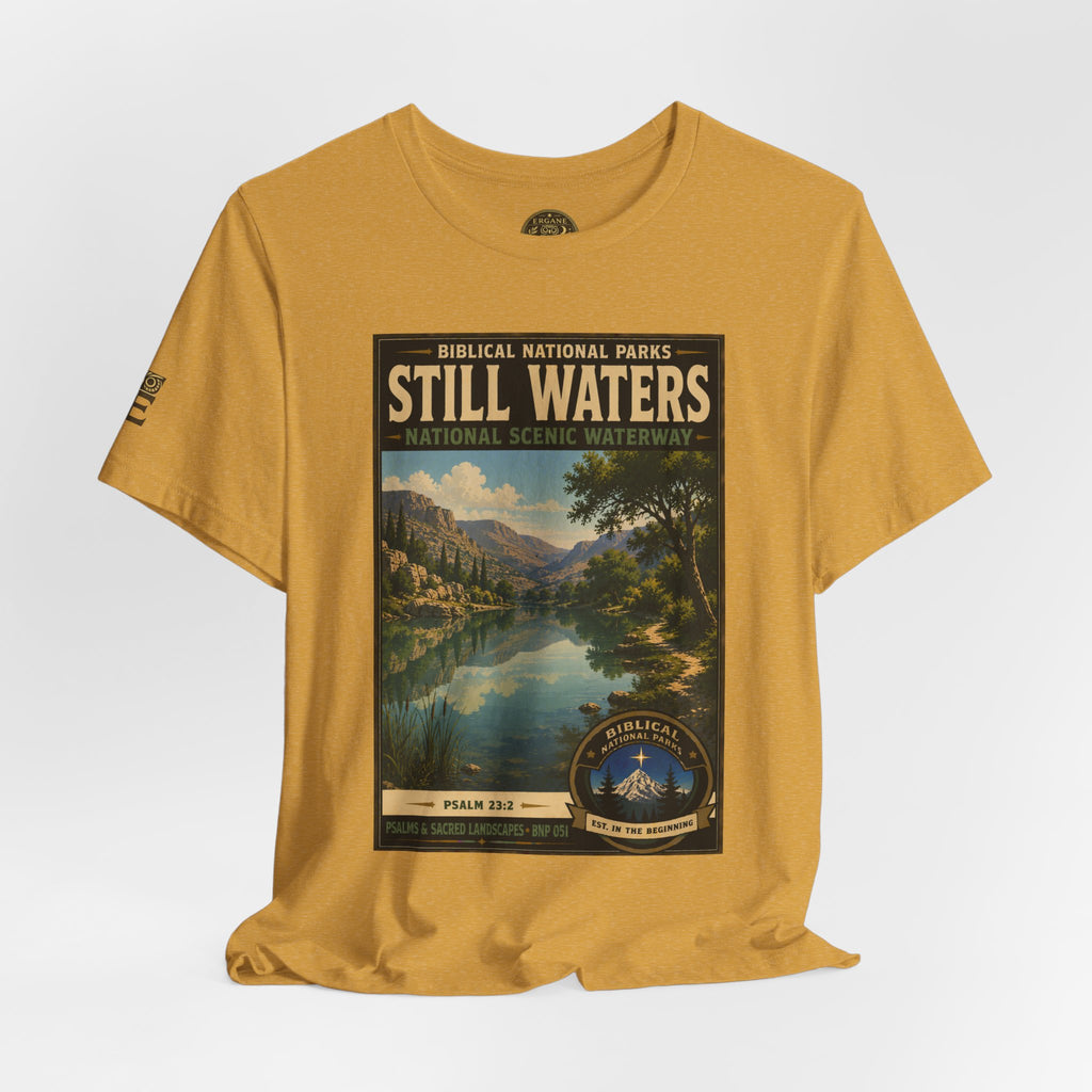 Biblical National Parks Collection IX- #051/054 -Psalms & Sacred Landscapes | Psalm 23:2 | Vintage nature poster Tee | Biblical national parks graphic shirt